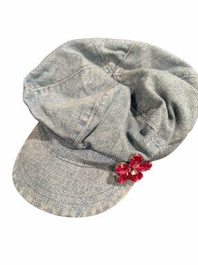 Vintage Y2K Limited Too Denim Newsboy Hat Rhinestone Floral Accent One Size